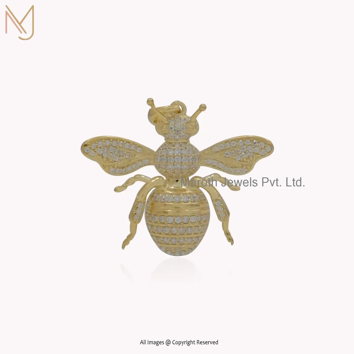 14K Yellow Gold Moissanite Bee Pendant Jewelry Supplier