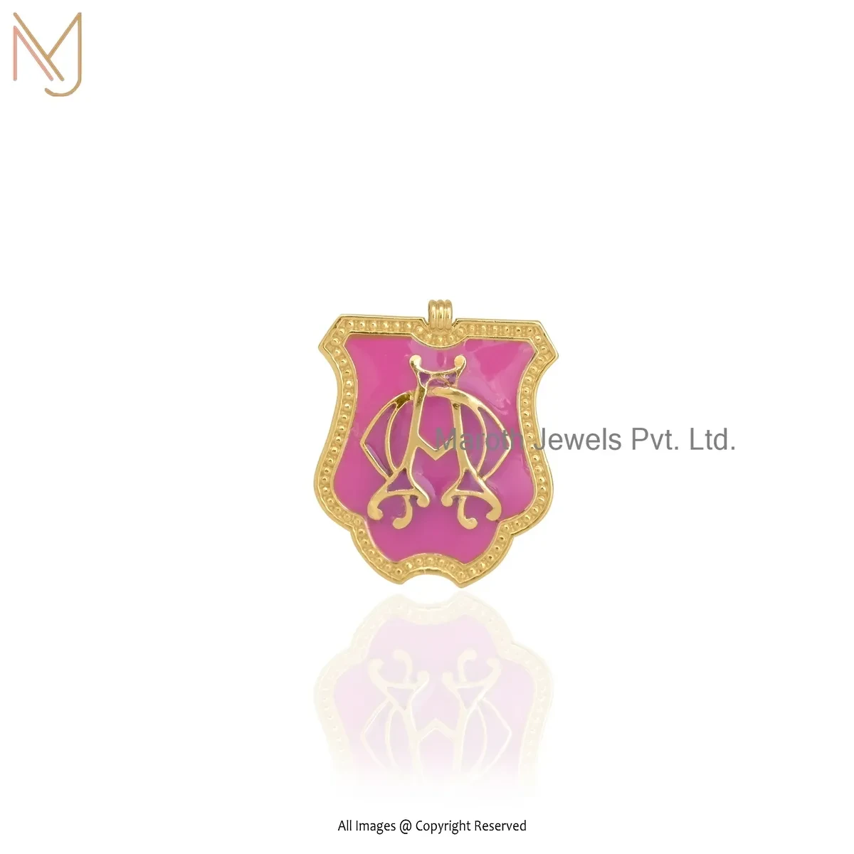 925 Silver Yellow Gold Plated Enamel Letter AM Monogram Pendant Manufacturer