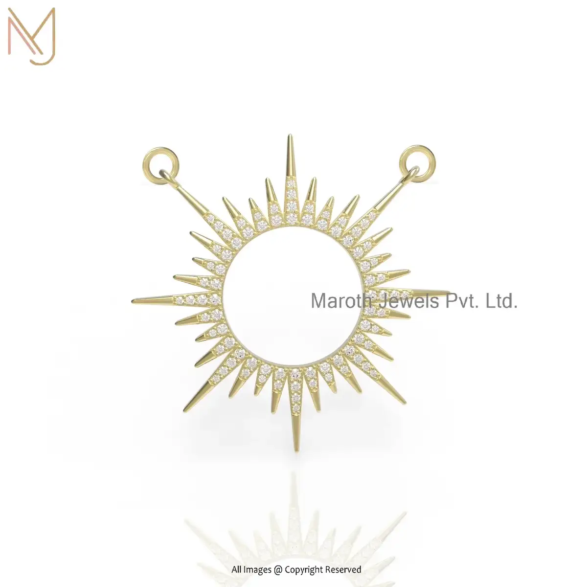 Private Lable 925 Sterling Silver Rhodium Plated Diamond Sunburst Pendant Jewelry