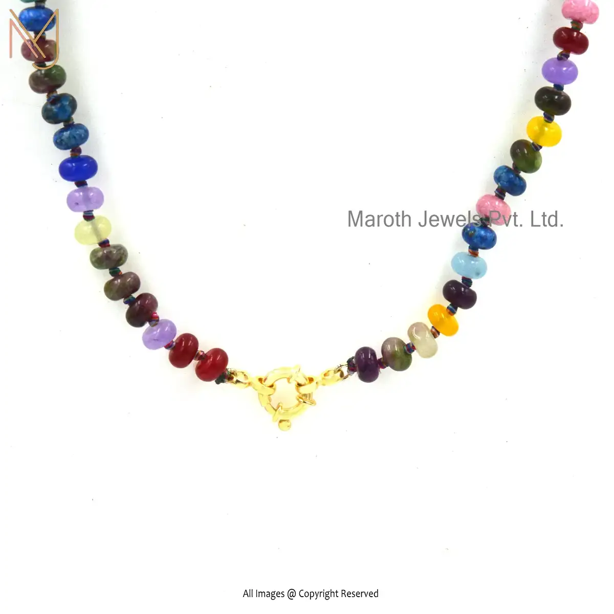 14K Yellow Gold Multi Beads Spring Lock Necklace Jewelry Supplier