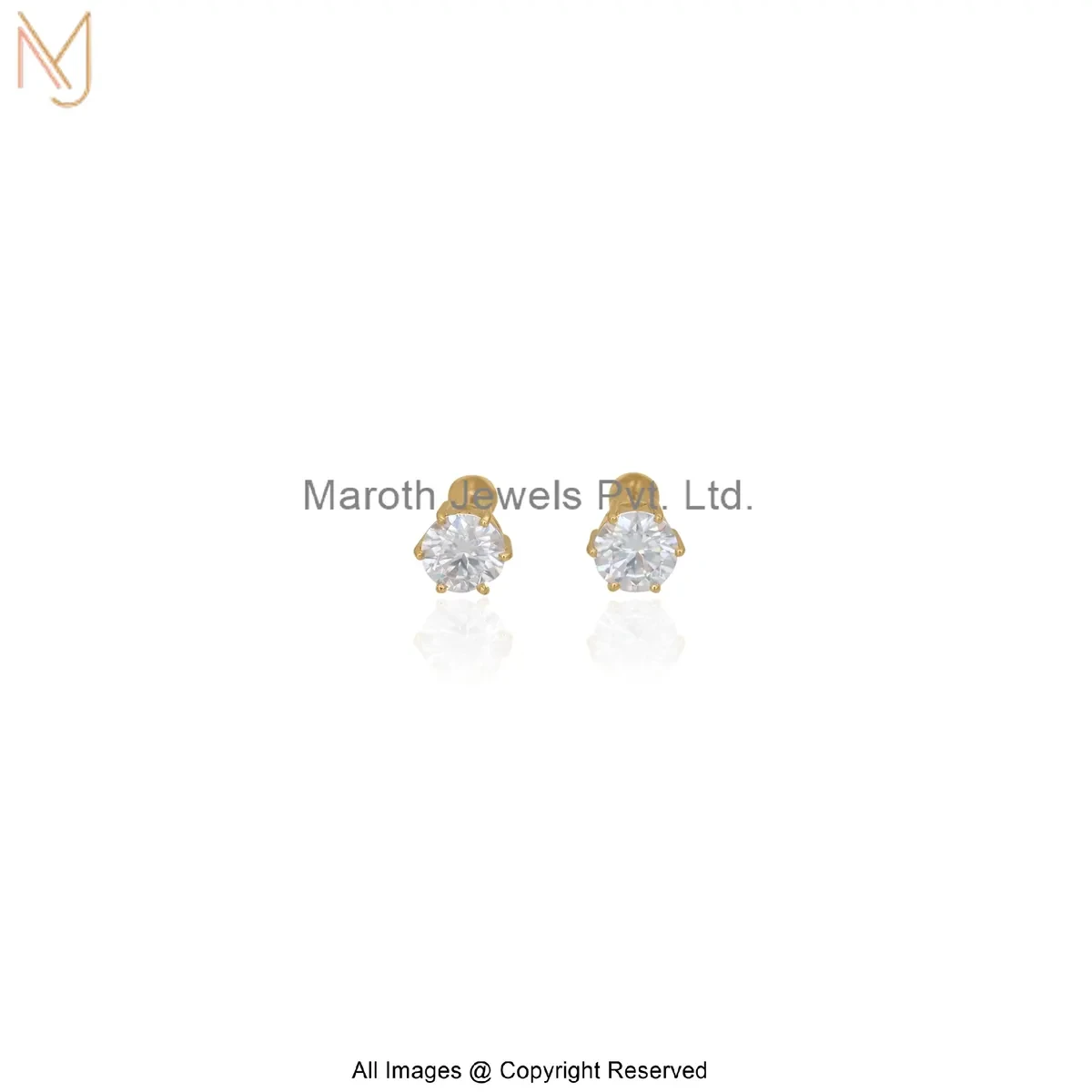 925 Silver Yellow Gold Plated Moissanite Round-Cut Diamond Stud Earring Manufacturer
