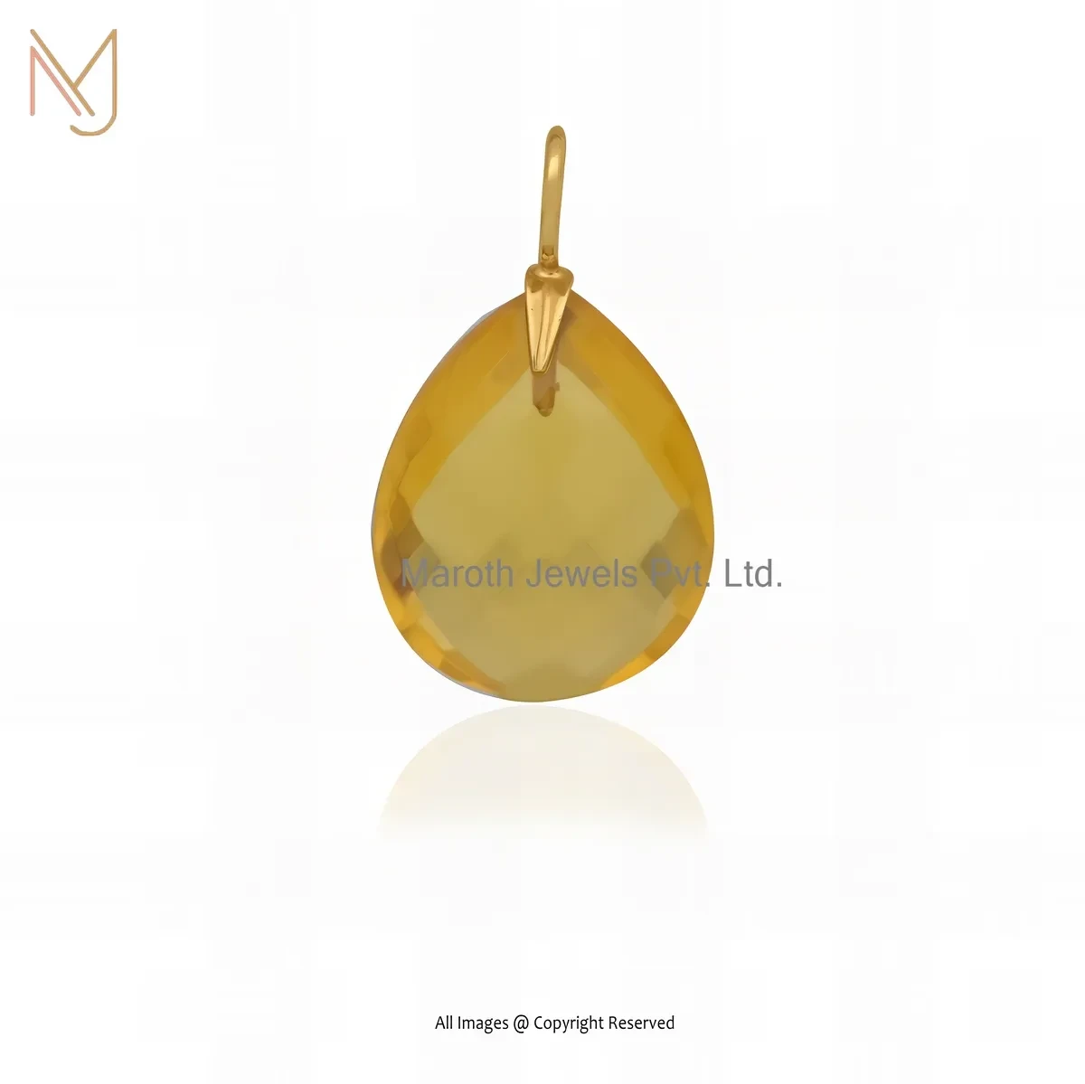 14K Yellow Gold Citrine Gemstone Teardrop Pendant Jewelry Supplier