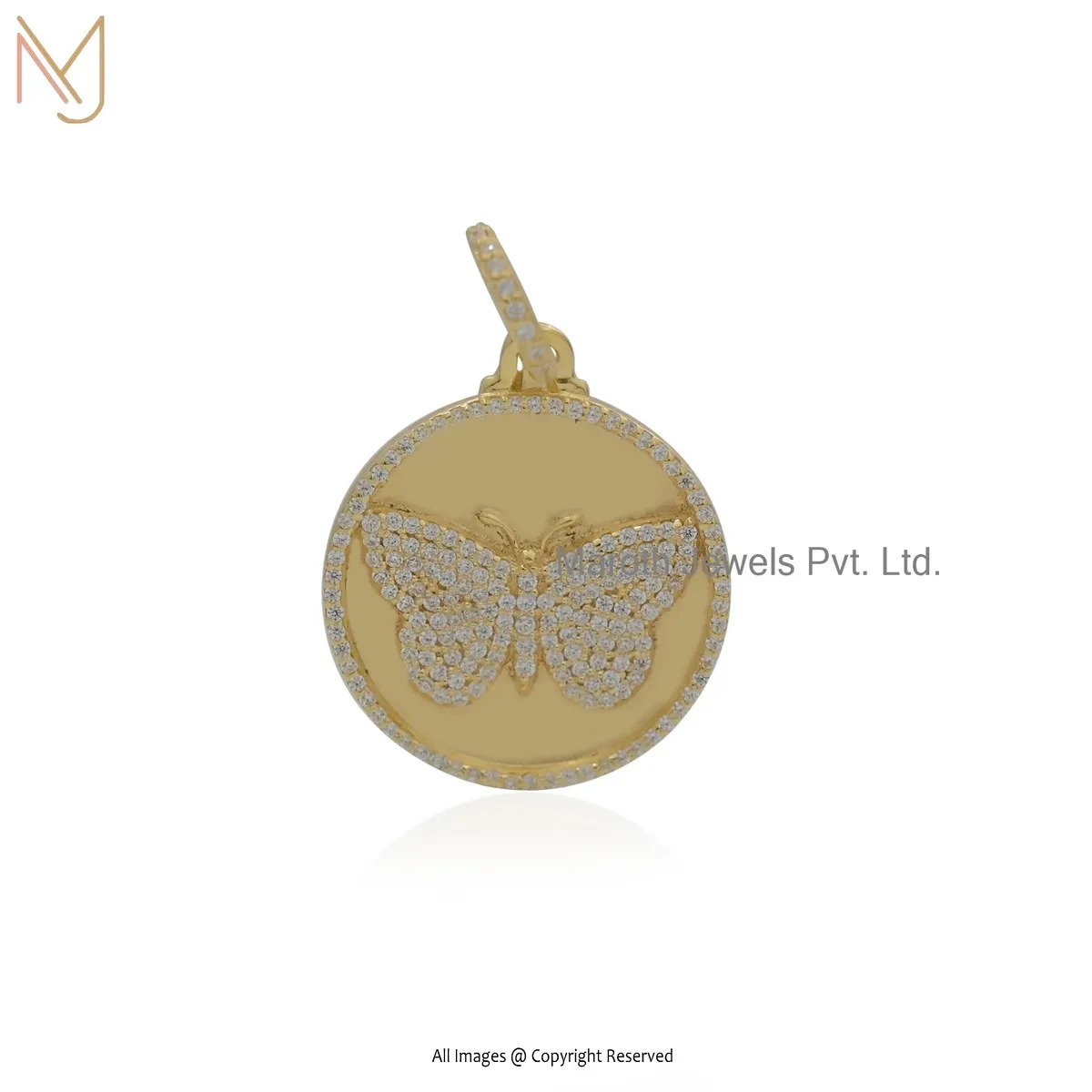 Wholesale 14K Yellow Gold Cubic Zircon Butterfly Medallion Charm Pendant
