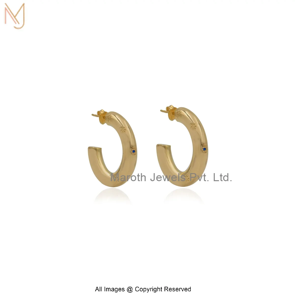 Wholesale 14K Yellow Gold Diamond Blue Cubic Zircon Star Shine Hoop Earring