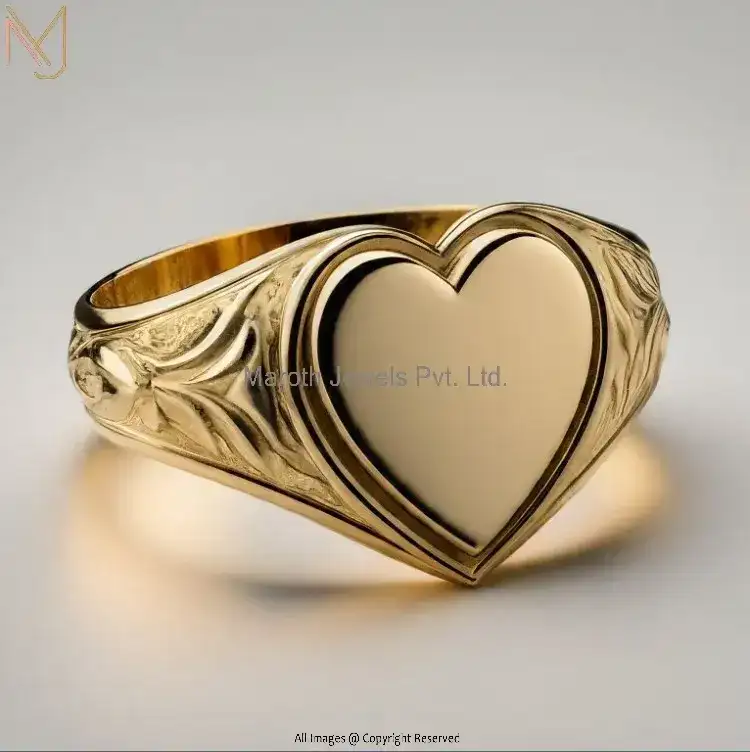 925 Silver Yellow Gold Signet Heart Ring Custom Jewelry