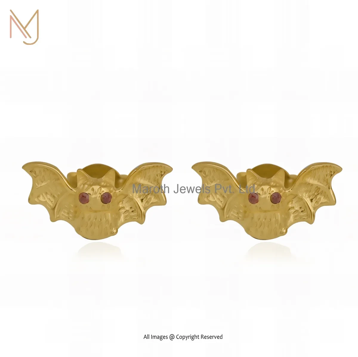 Private Lable 14K Yellow Gold Diamond & Black Cubic Zircon Bat Studs Earring