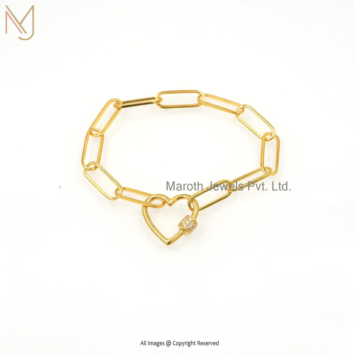14K Yellow Gold paperclip Cubic Zircon Bracelet Jewelry Supplier