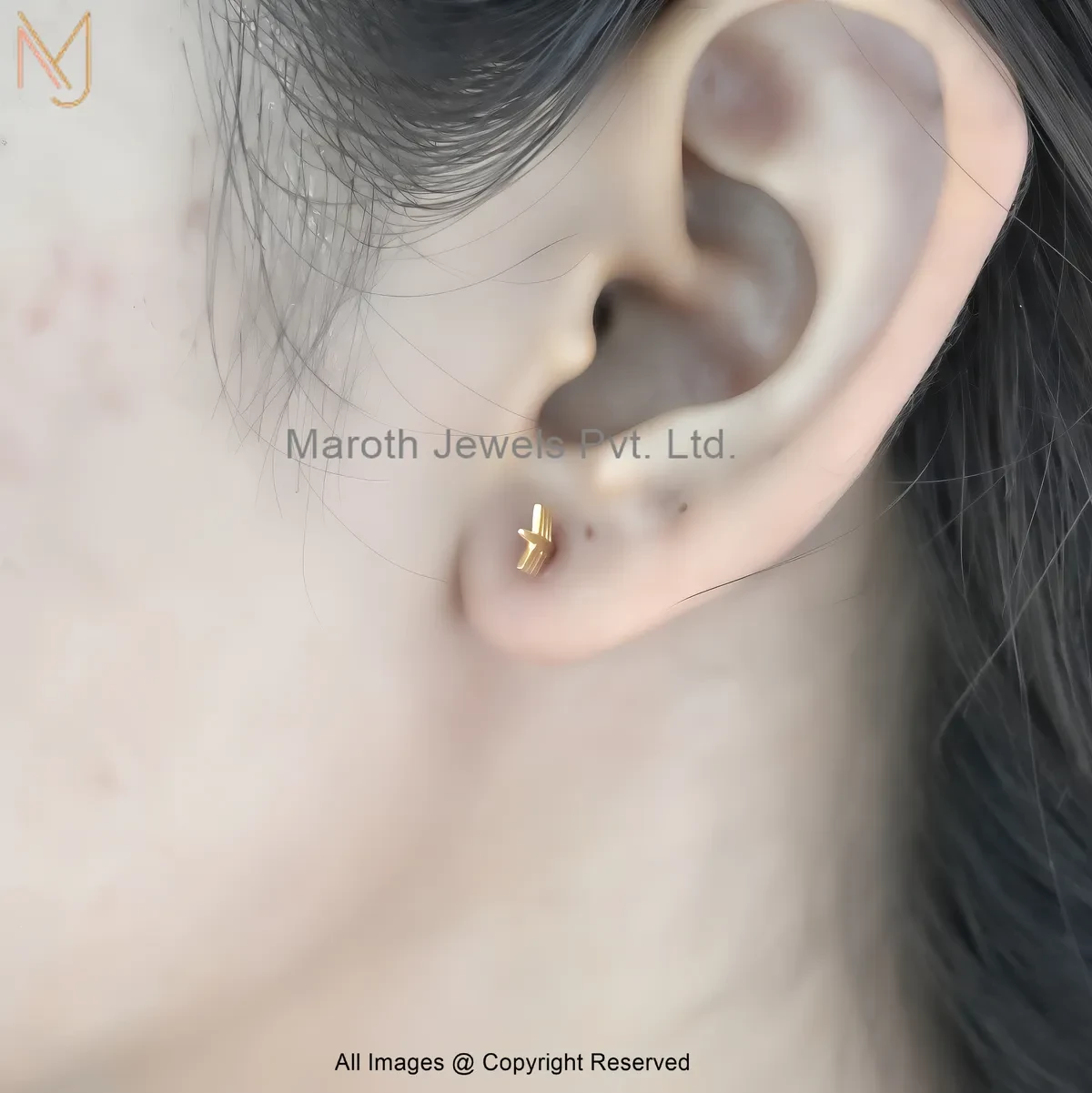 925 Silver Yellow Gold Plated Cupids Arrow Studs Earrings Custom Jewelry