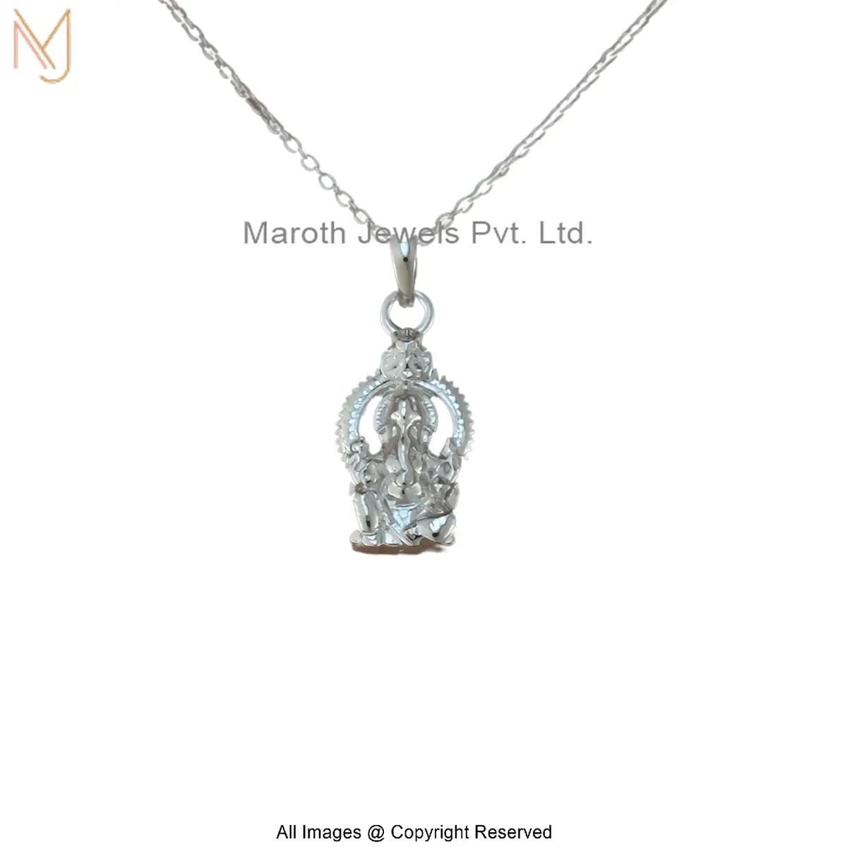 14K White Gold Ganesh Necklace Custom Jewelry