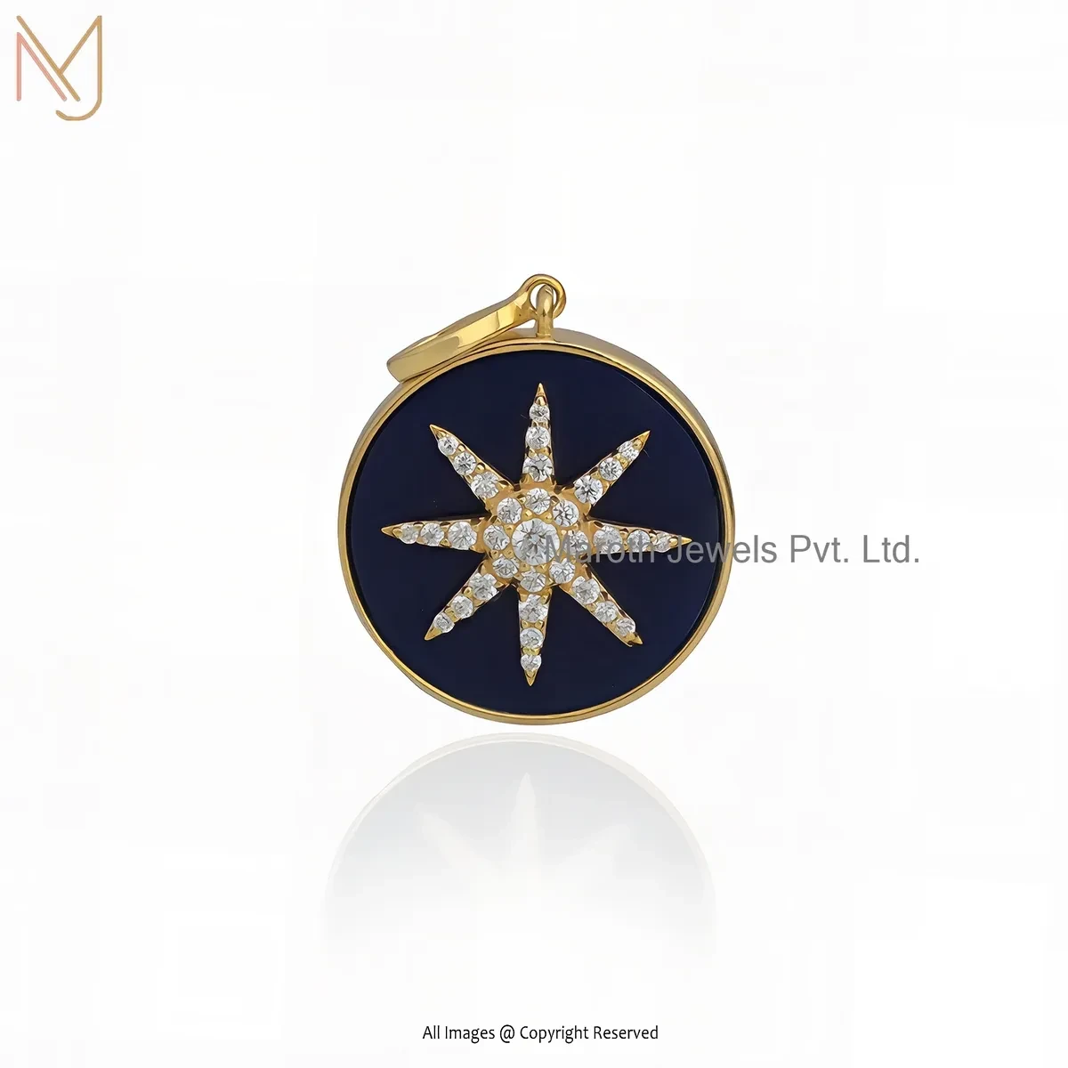 925 Silver Yellow Gold Plated Lapiz Lazuli And Moissanite Round Star Pendant Custom Jewelry