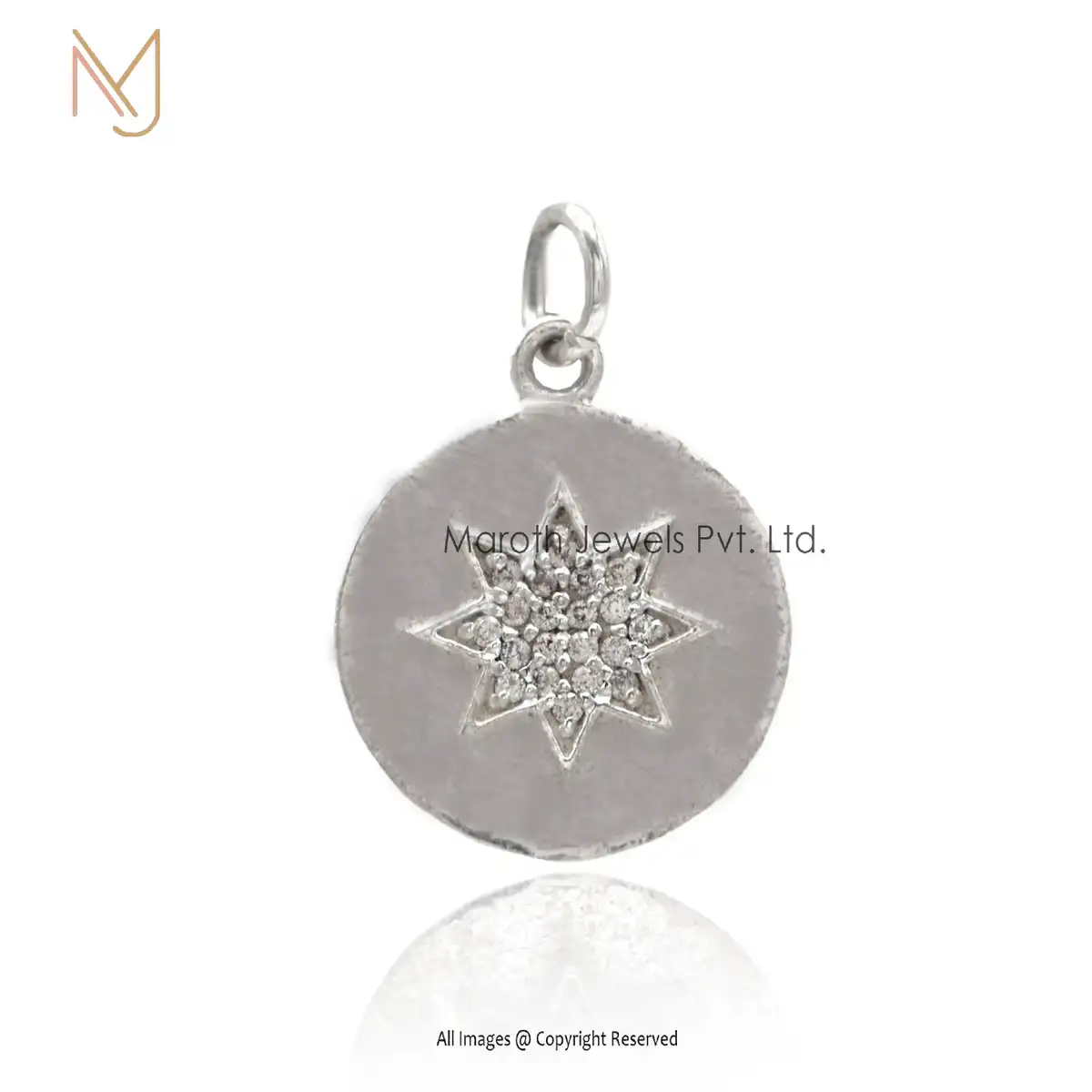 925 Silver White Gold Plated Pave Diamond Star Disc Pendant Jewelry Manufacturer