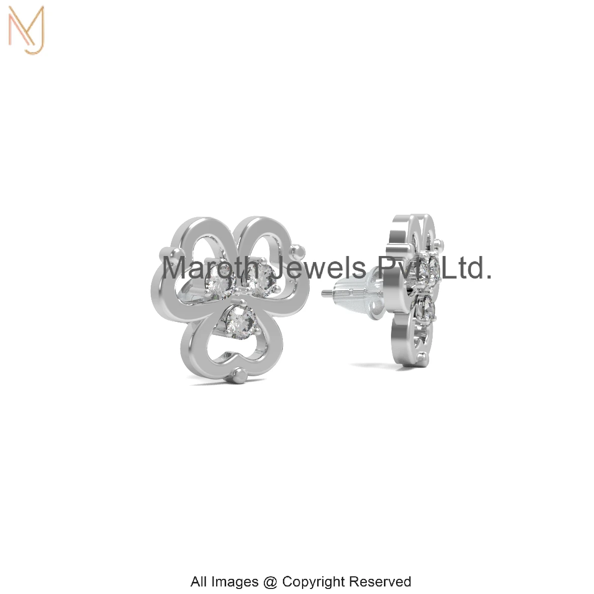 925 Silver White Gold Plated Cubic Zircon Flower Stud Earring Jewelry Supplier