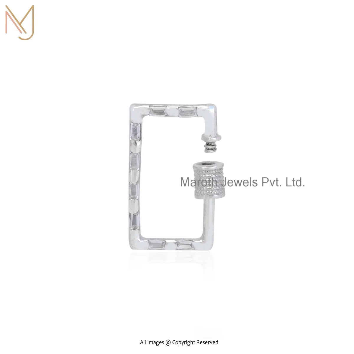 14K White Gold Baguette Square Carabiner Lock Jewelry Supplier