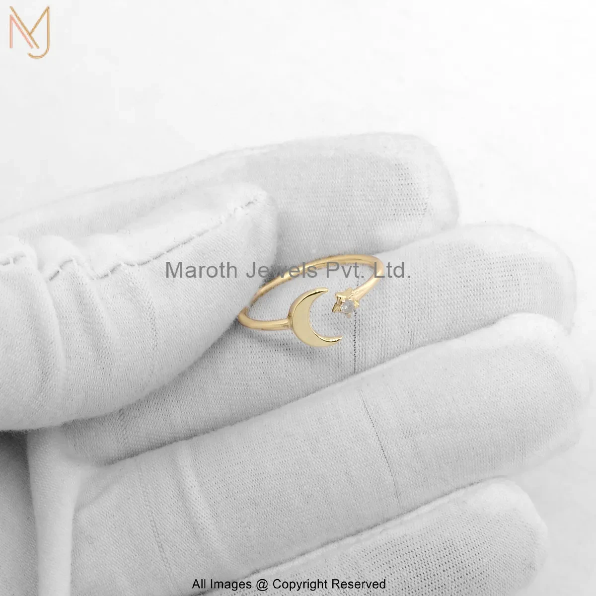 14K Yellow Gold Moissanite Celestial Moon & Star Ring Jewelry Supplier