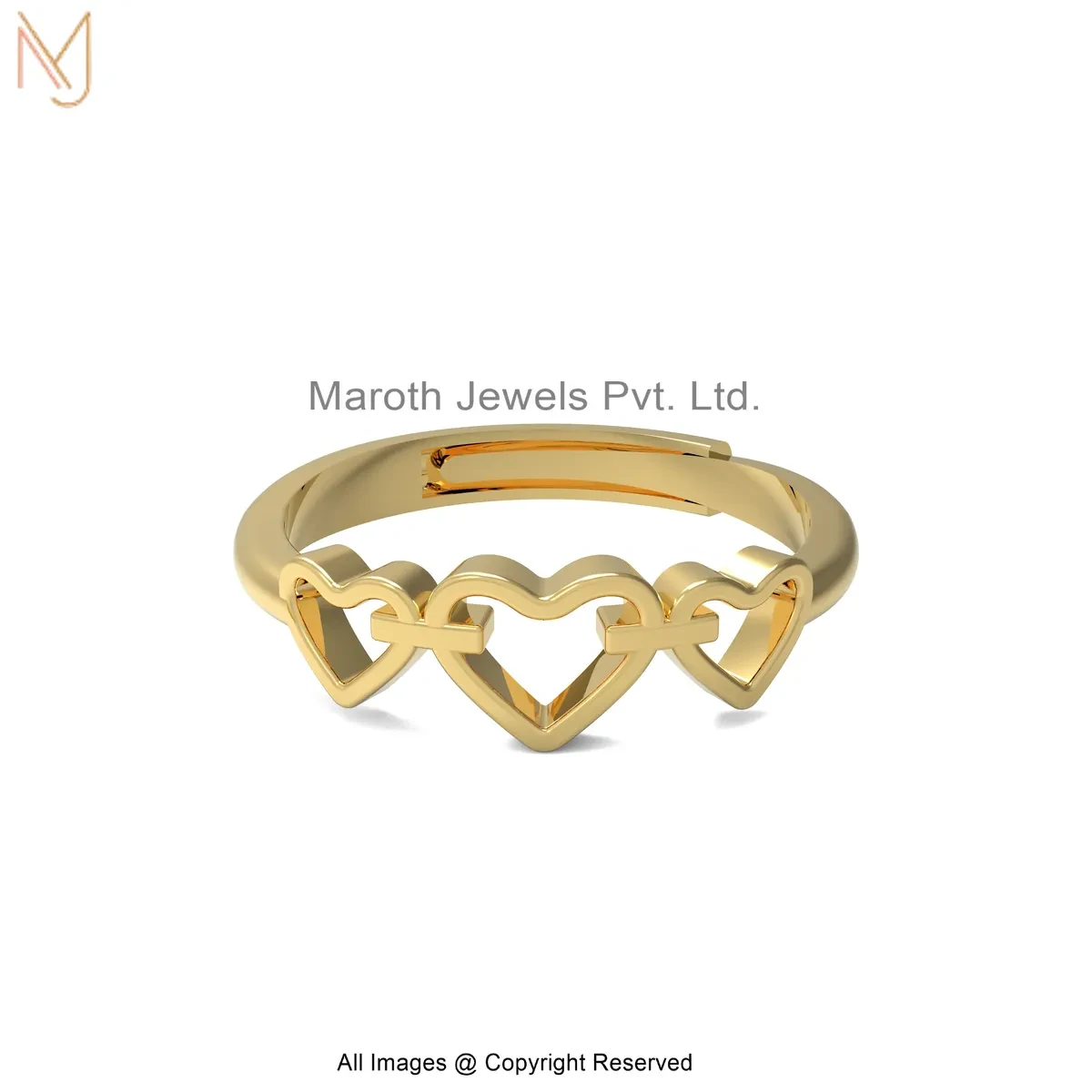 14K Yellow Gold Triple Heart Ring Jewelry Supplier
