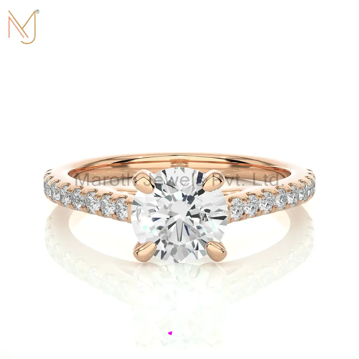 Wholesale 14K Yellow Gold Moissanite Pave Diamond Round Ring