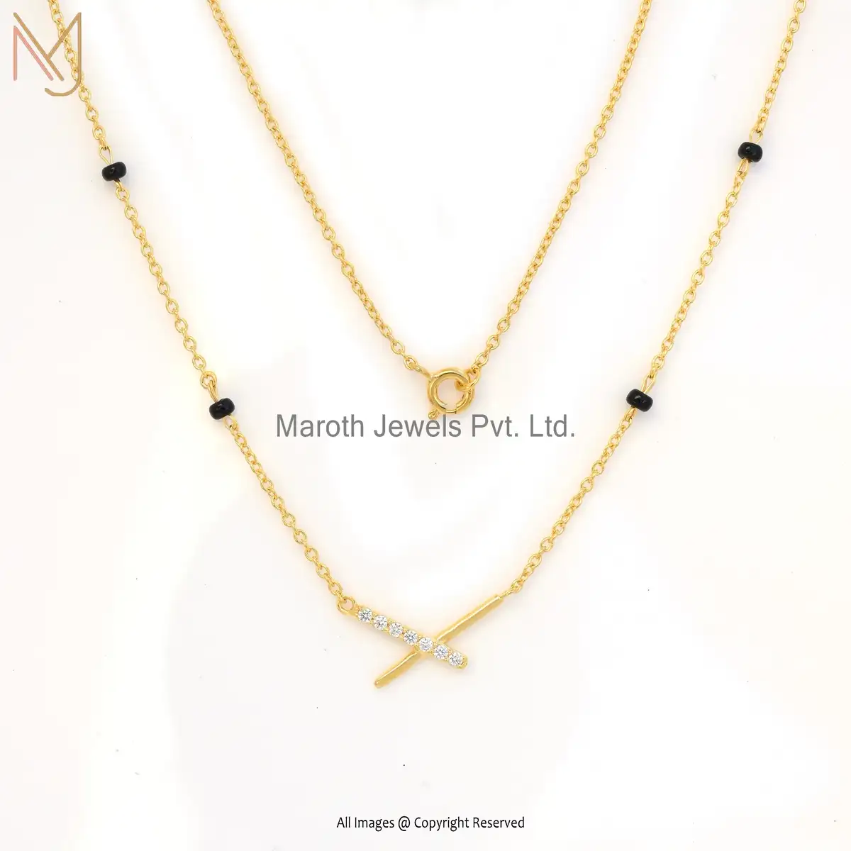 14K Yellow Gold Cubic Zircon Gold And Luminous Dimaond Mangalsutra Necklace Manufacturer
