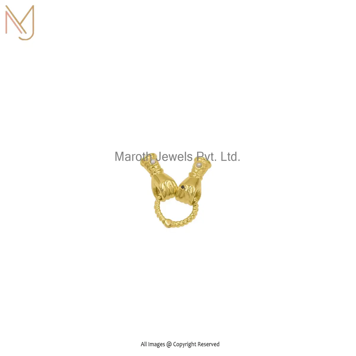 925 Silver Yellow Gold Pearl and Black Onyx Charm Holder Jewelry Supplier