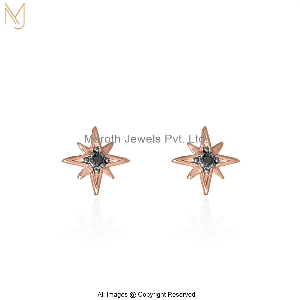 925 Silver Rose Gold Plated Black Diamond Starburst Stud Earring Manufacturer