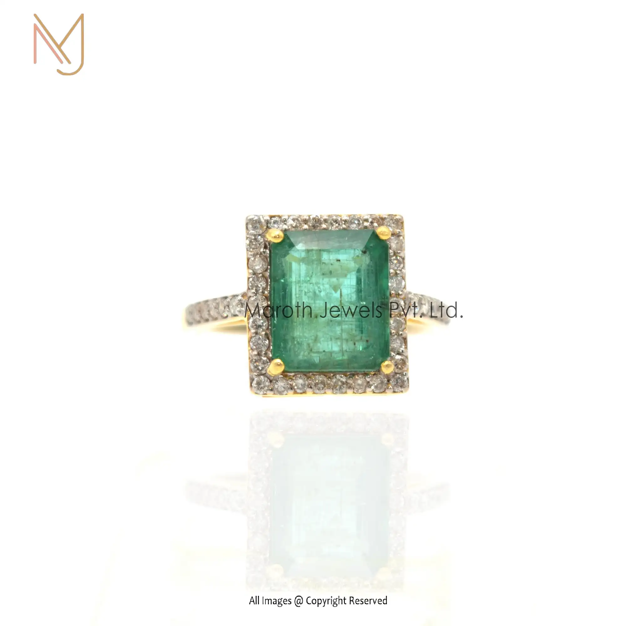 925 Silver Gold Pave Diamond Emerald Gemstone Ring Manufacturer