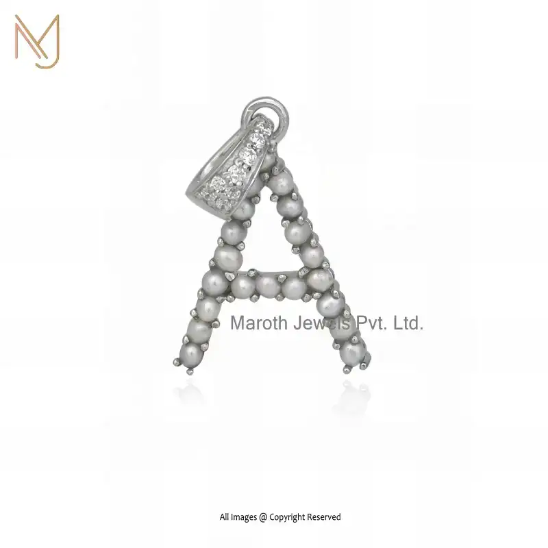 14K Yellow Gold Pearl And White CZ Letter Pendant Jewelry Supplier