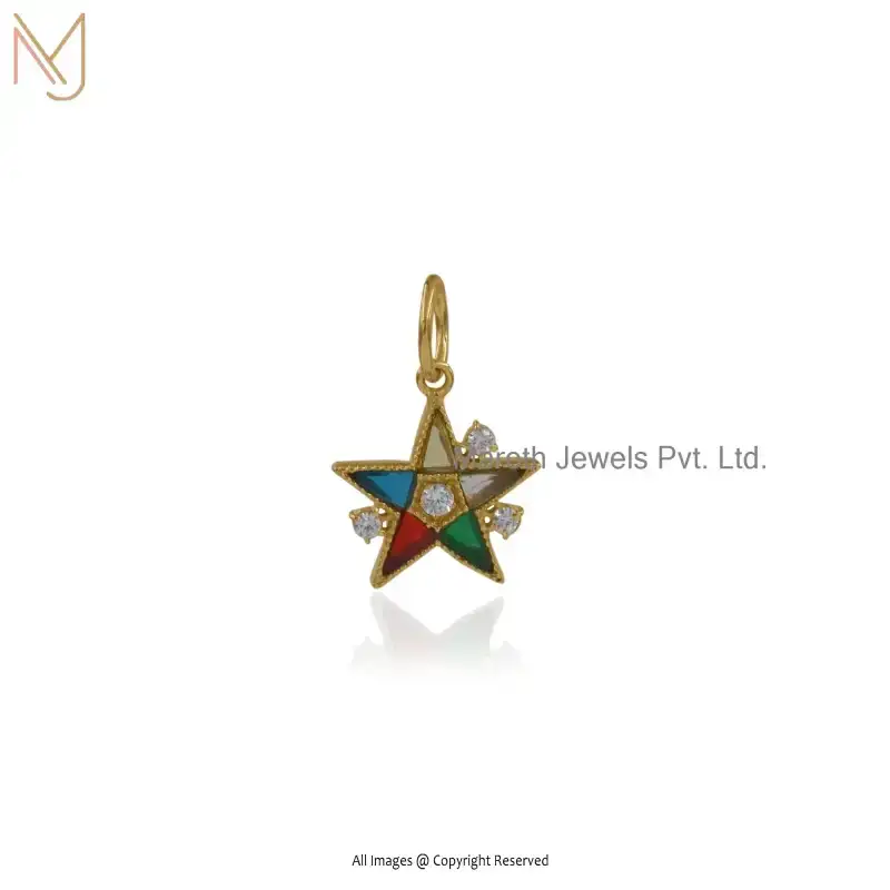 14K Yellow Gold Multi Gemstone Star Charm Pendant Manufacturer