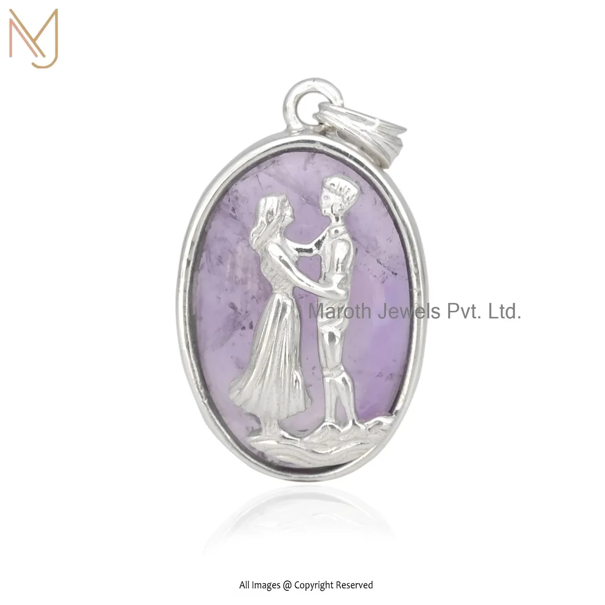 14K White Gold Amethyst Gemstone Couple Pendant Custom Jewelry