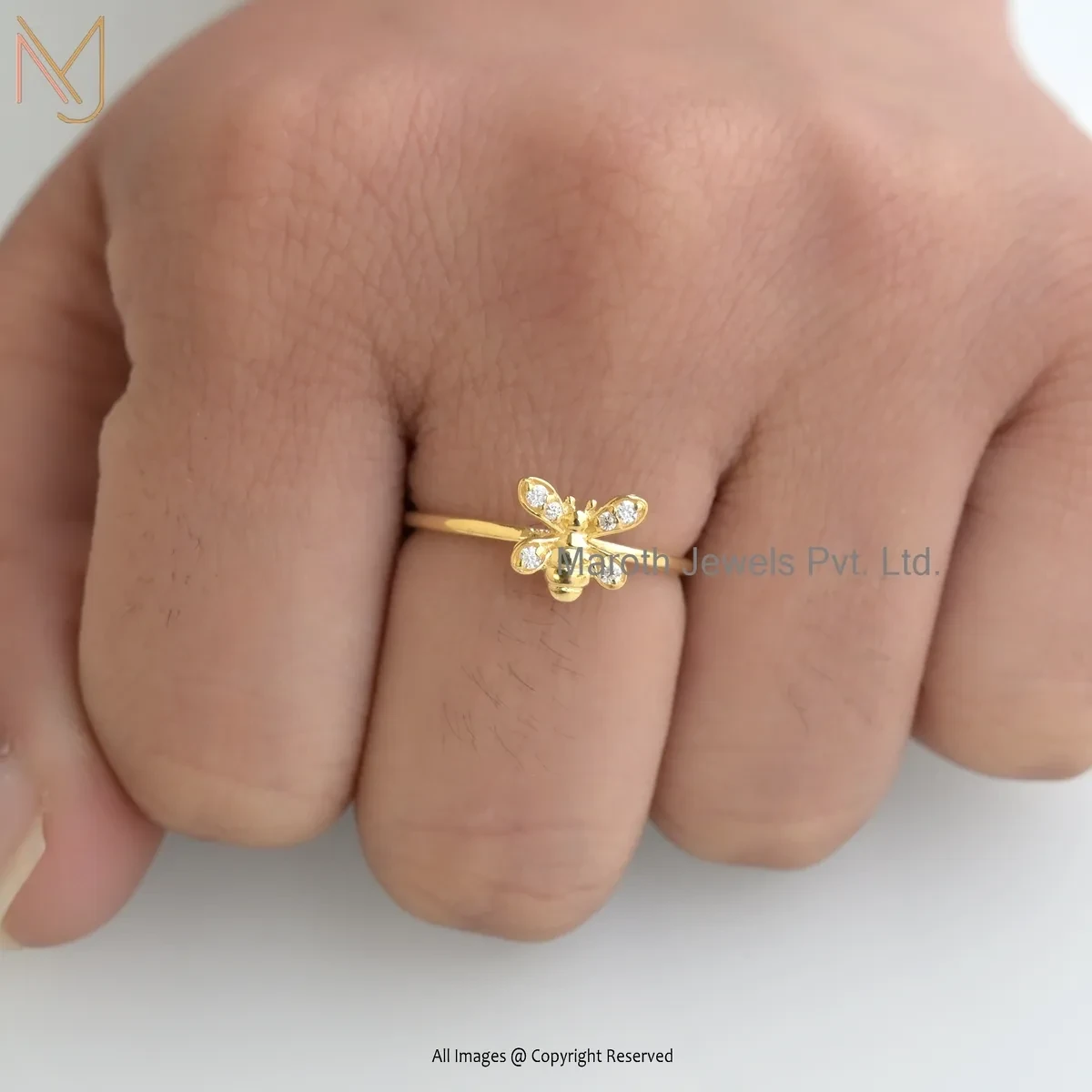 Wholesale 925 Silver Yellow Gold Plated Diamond & Moissanite Honey Bee Ring