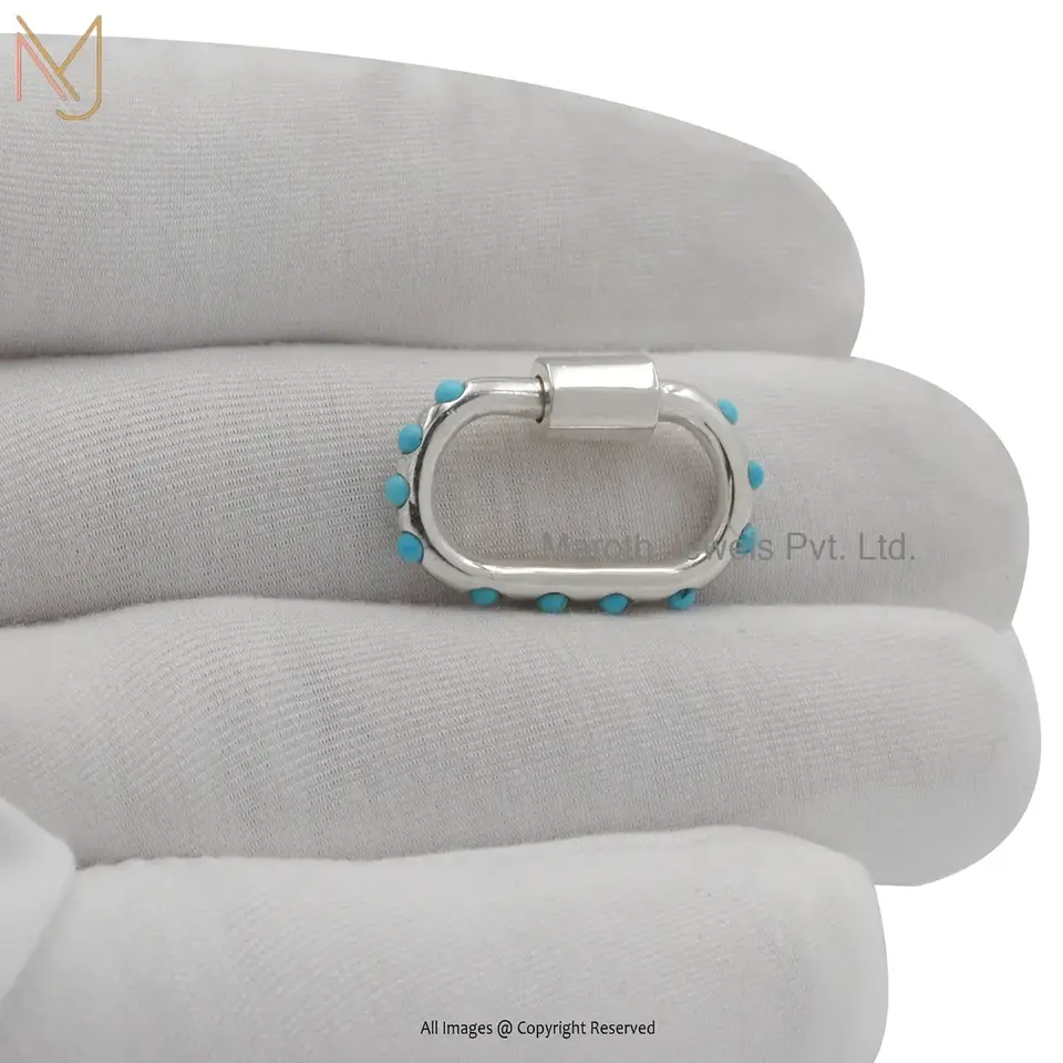 925 Silver Yellow Gold Plated Turquoise Carabiner Lock Jewelry Supplier