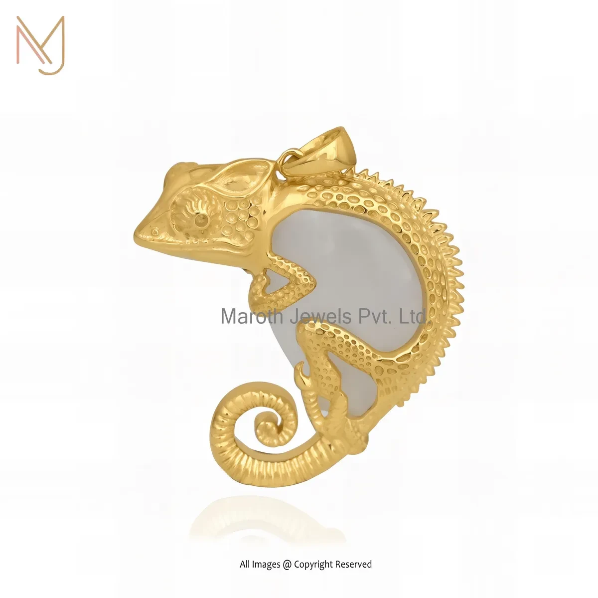 14K Yellow Gold Malachite Gemstone Chameleon Pendant Jewelry Supplier