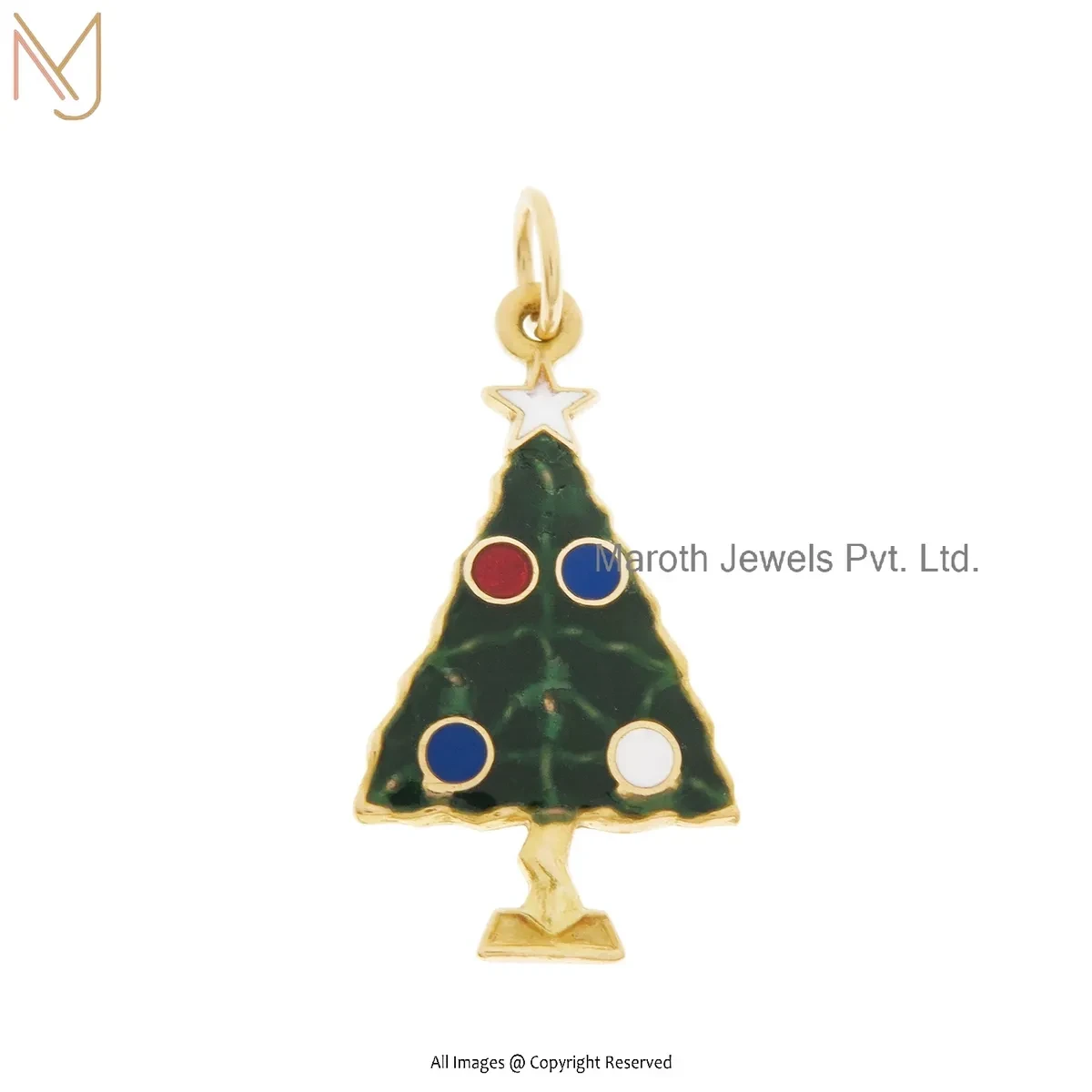 Private Lable 925 Silver Yellow Gold Plated Colorful Enamel Christmas Tree Charm Pendant