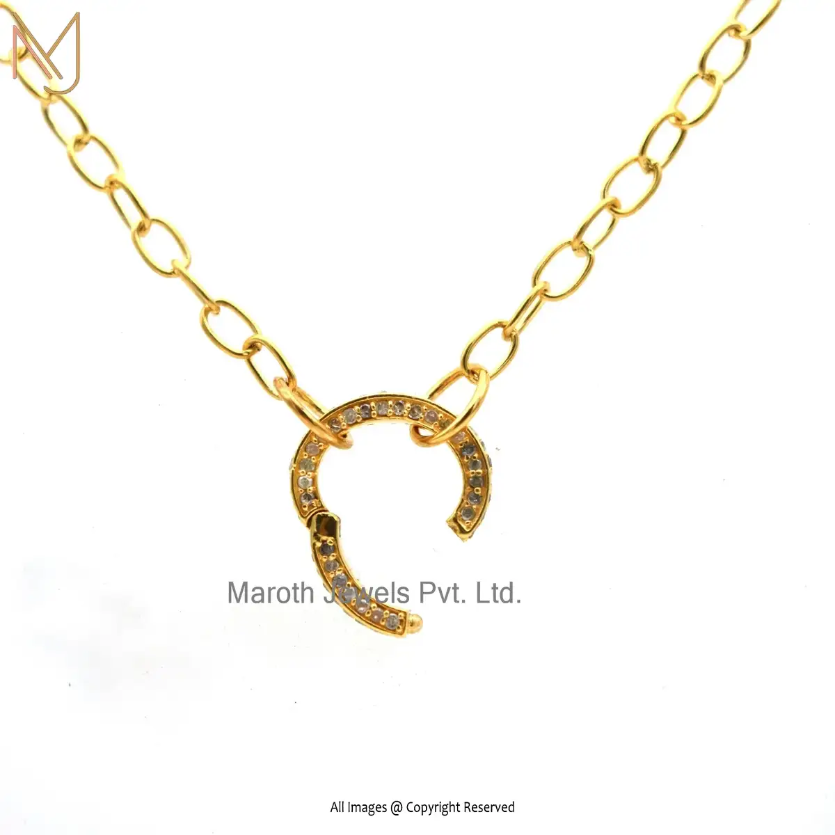 925 Sterling Silver Yellow Gold RH Finding Necklace Pave Diamond Snap Lock Finding Jewelry Manufacturer