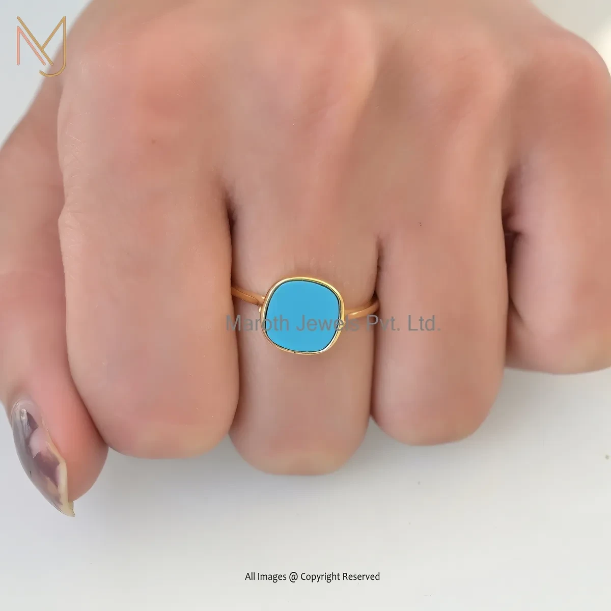 925 Silver Yellow Gold Plated Turquoise Square Ring Manufacurer