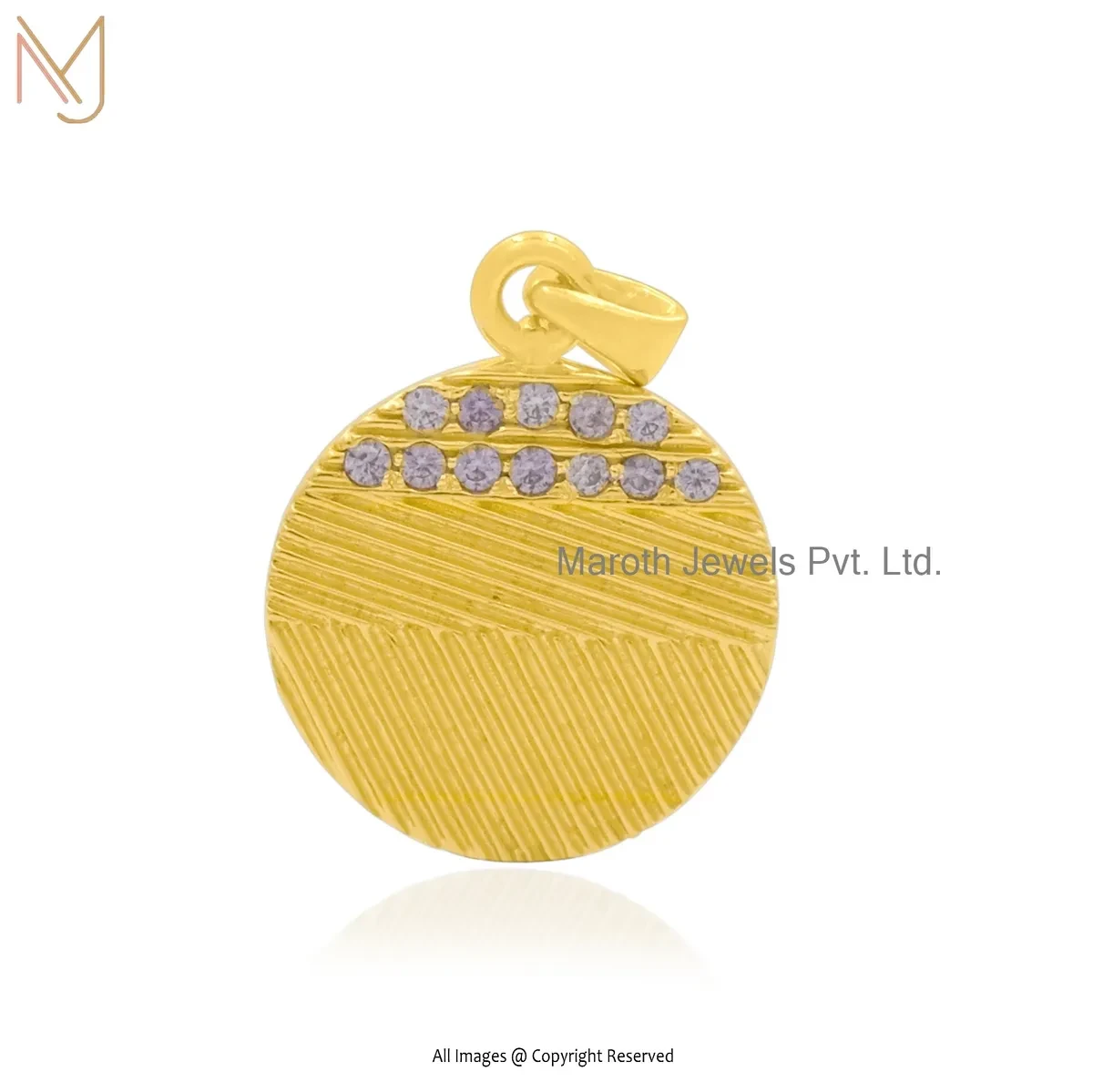 Private Lable 14K Yellow Gold Diamond & Cubic Zircon Disc Charm Pendant