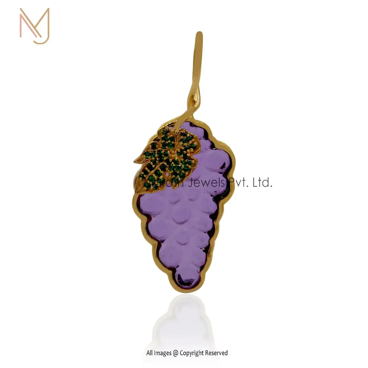 14K Yellow Gold Amethyst & Green Cubic Zircon Grape Pendant Jewelry USA