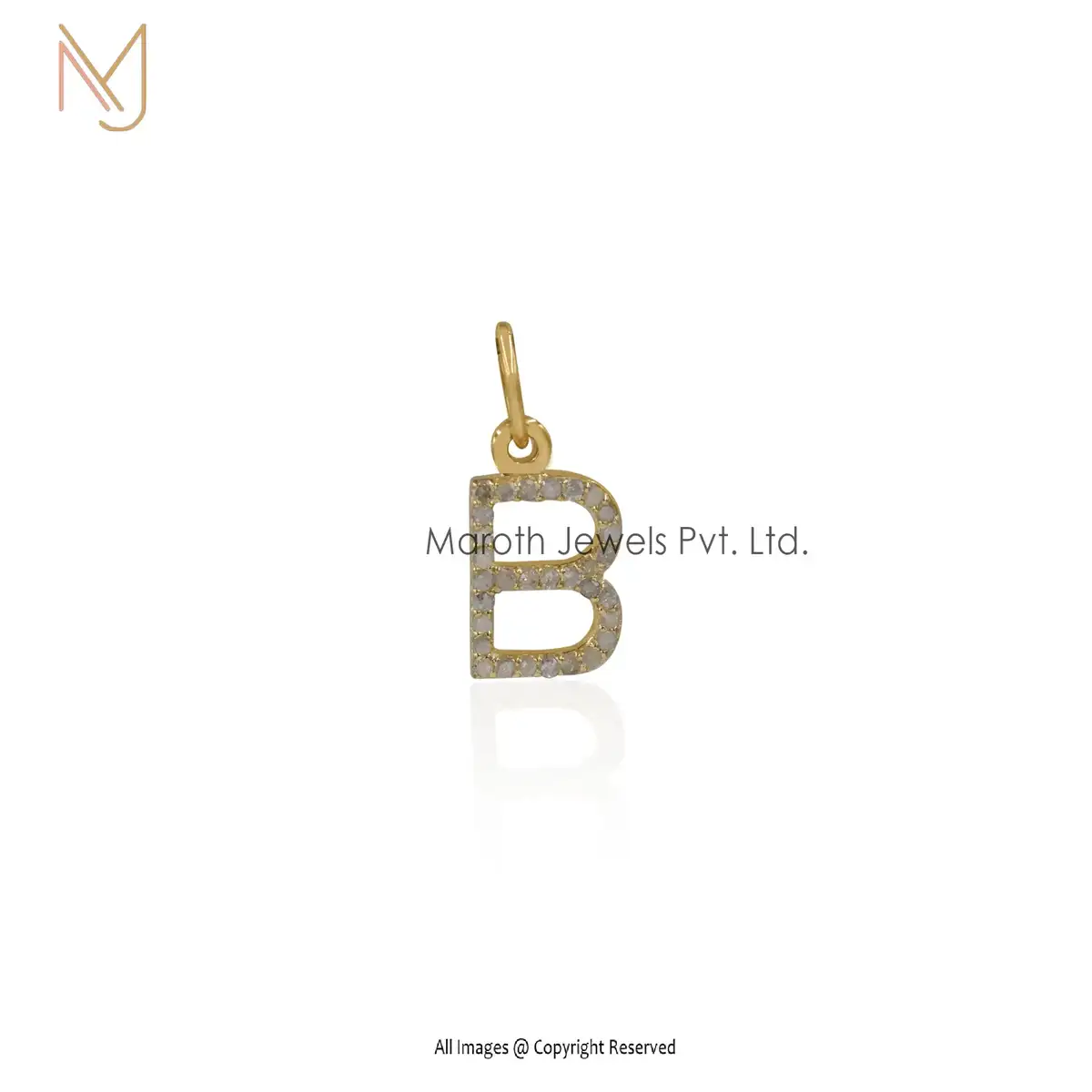 Private Lable 14K Yellow Gold Emerald Letter M Charm Pendant Jewelry
