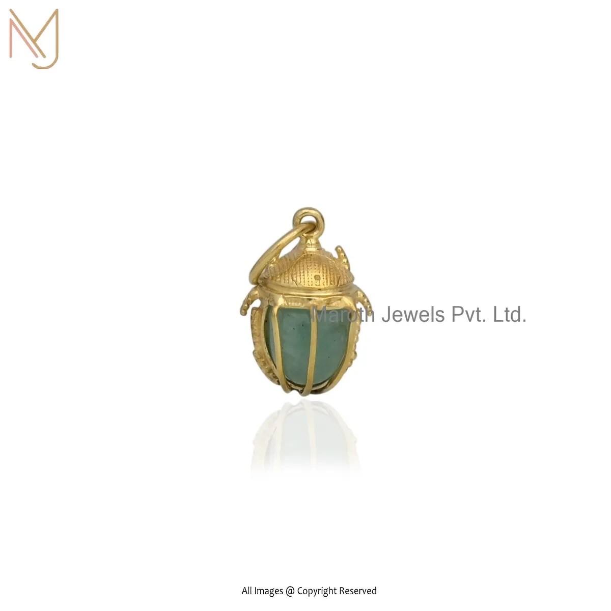 Wholesale 925 Silver Yellow Gold Plated Lapiz Lazuli Beatle Scarab Charm Pendant