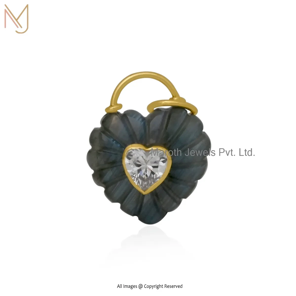 925 Silver Yellow Gold Plated Labradorite And Cubic Zircon Heart Pendant Jewelry USA
