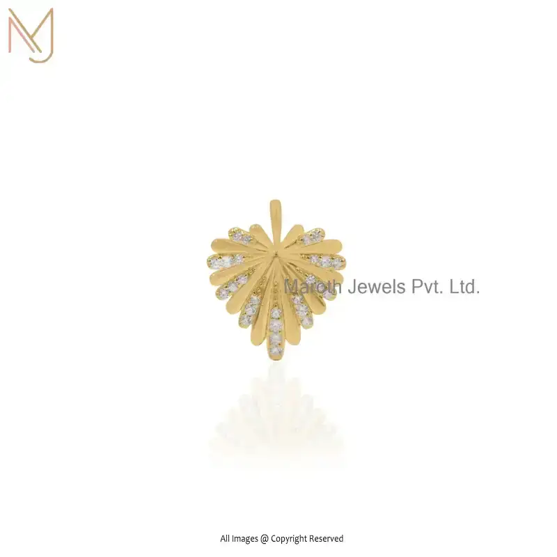 14K Yellow Gold Cubic Zircon Fluted Diamond Heart Pendant Jewelry Supplier