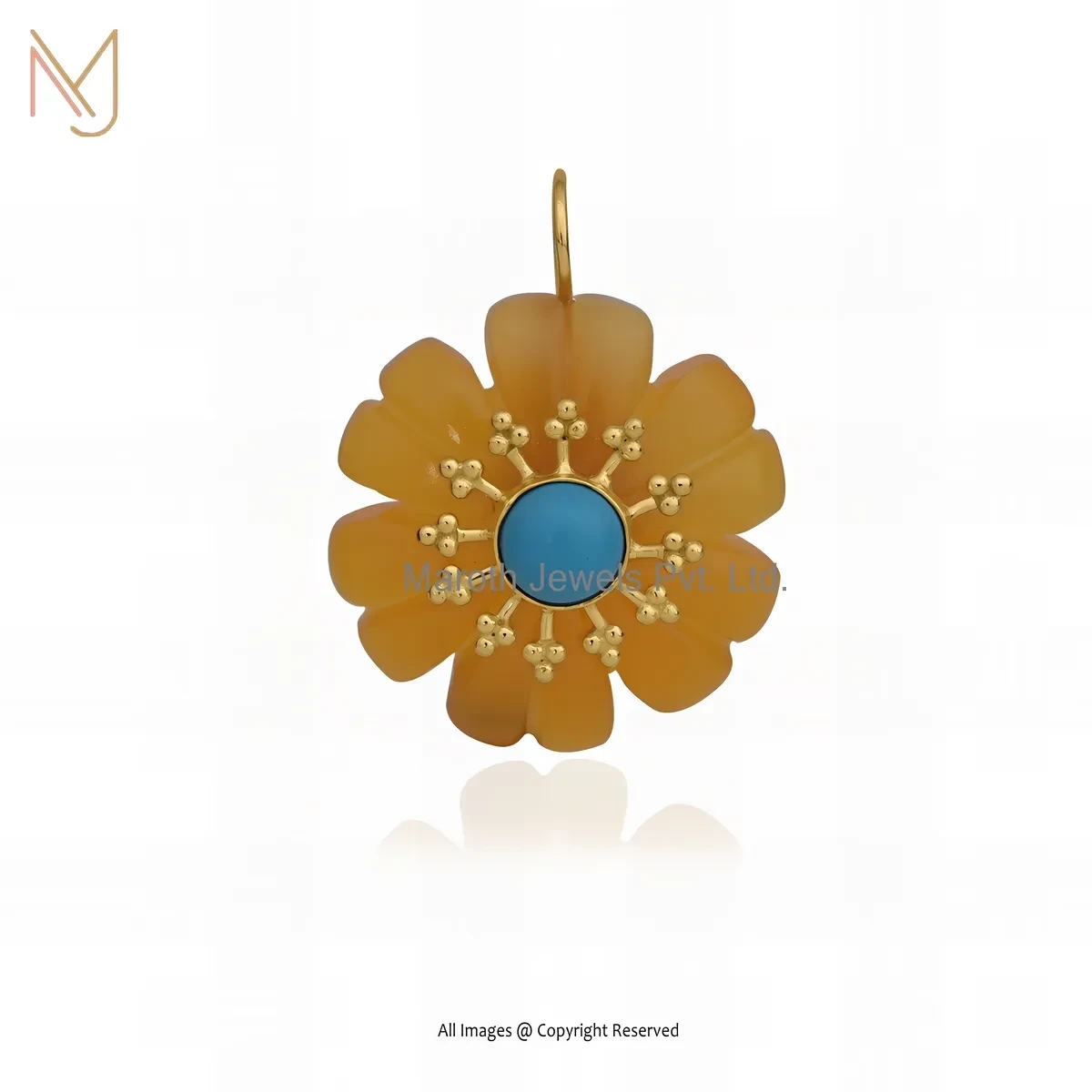 Wholesale 925 Silver Yellow Gold Plated Orange Carnelian And Turquoise Flower Pendant