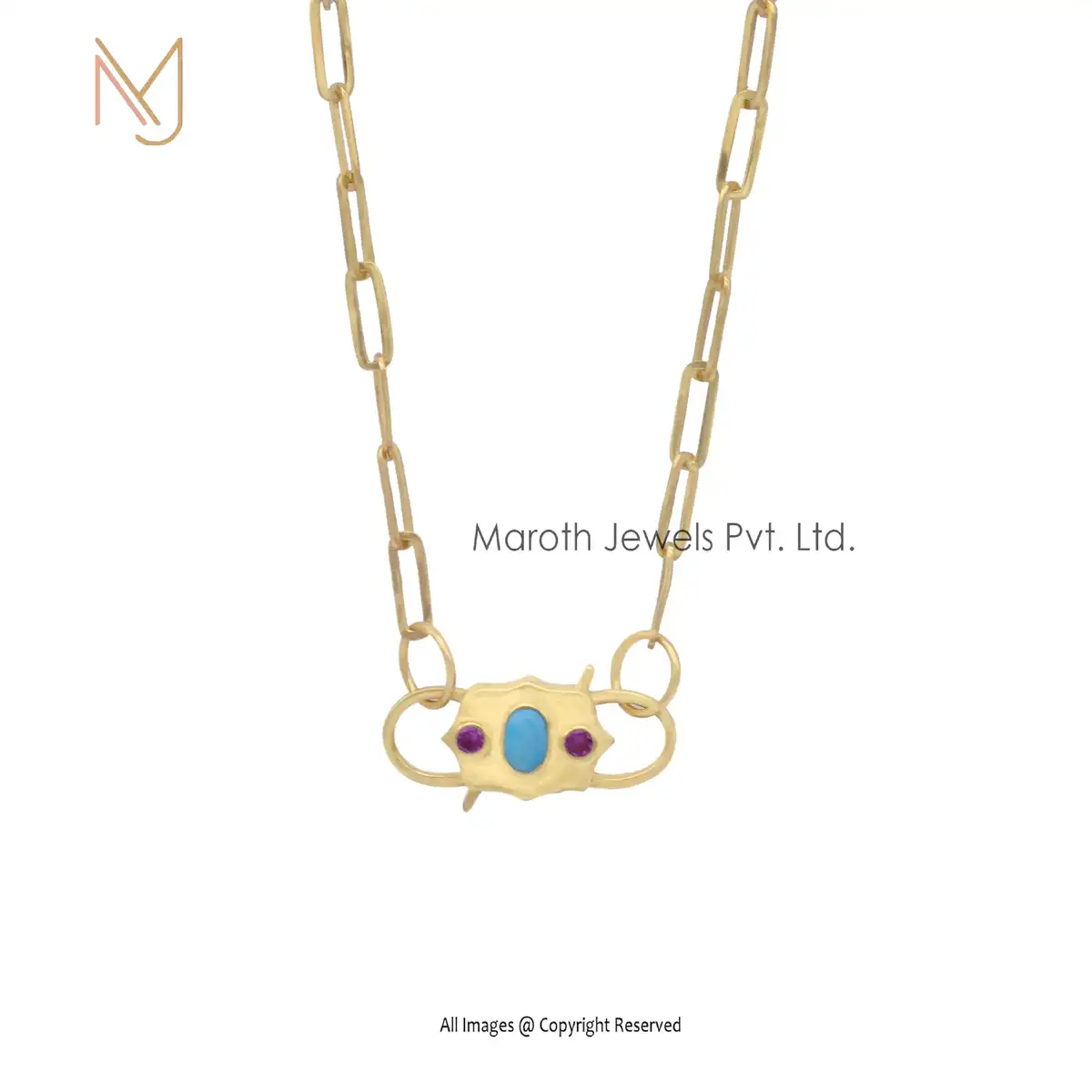 14K Rose Gold Turquoise & Pink Quartz Padlock Jewelry Supplier