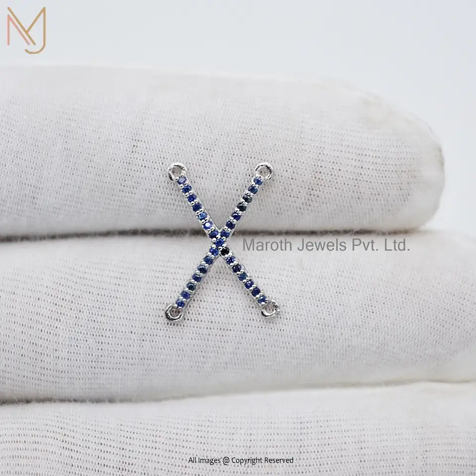 925 Silver Rhodium Plated Blue Sapphire Cross Pendant Manufacturer