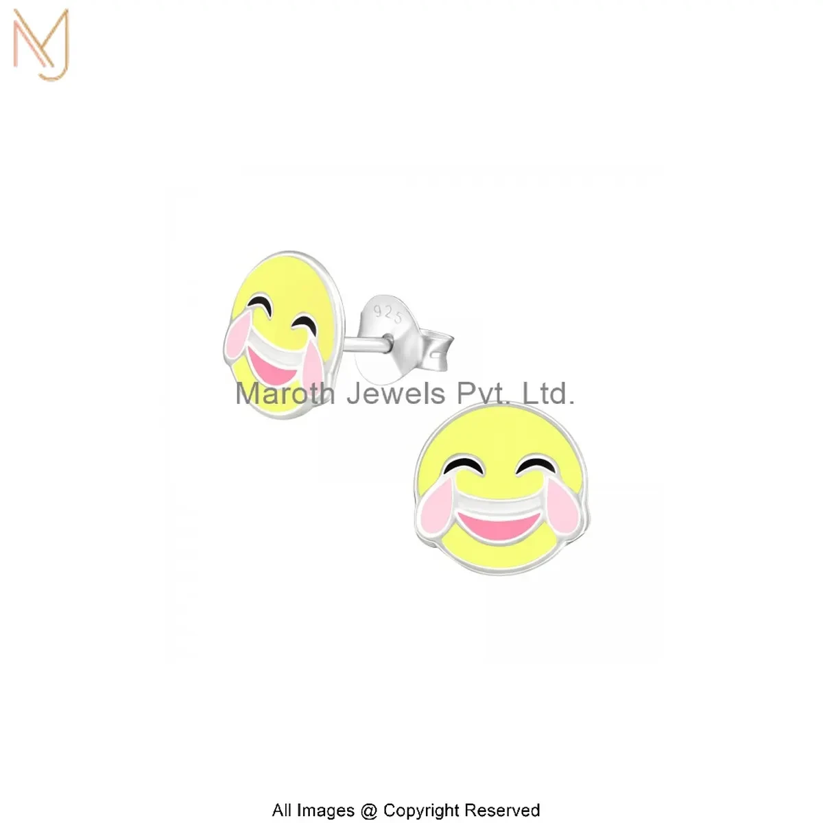 14K White Gold Happy Giggle Smile Studs Earring Jewelry Supplier