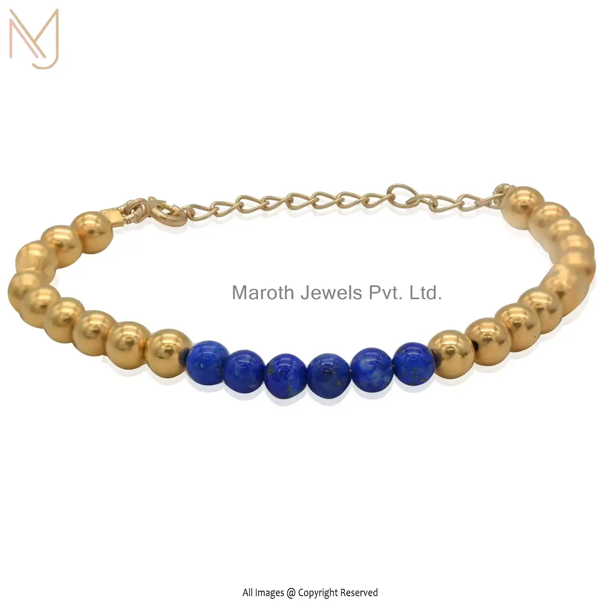 925 Silver Yellow Gold Plated & Lapis Lazuli Beads Bracelet Jewelry USA