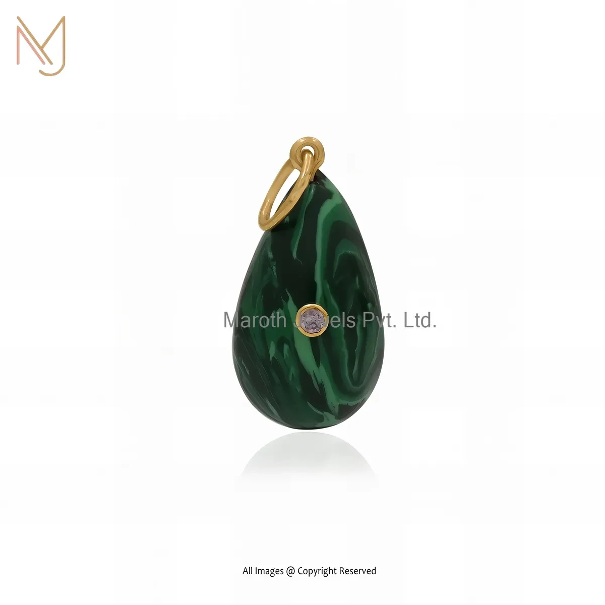 Wholesale 925 Silver Yellow Gold Plated Pink Cubic Zircon & Malachite Gemstone Teardrop Pendant