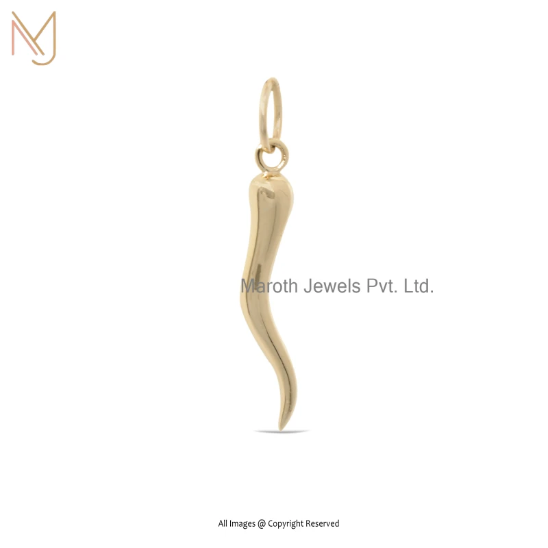 925 Sterling Silver Yellow Gold Plated Italian Horn Design Pendant Jewelry Supplier