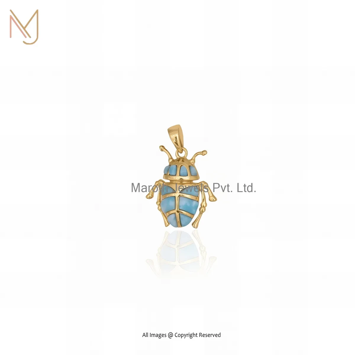 Wholesale 925 Silver Yellow Gold Plated Laimar Gemstone Scarab Charm Pendant