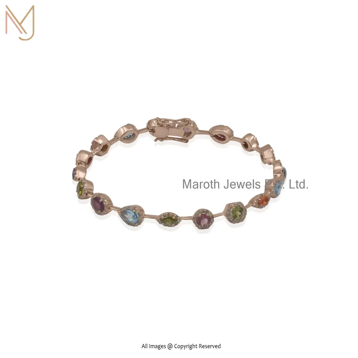 925 Silver Rose Gold Plated Multi Diamond Tennis Bracelet Manufacturer