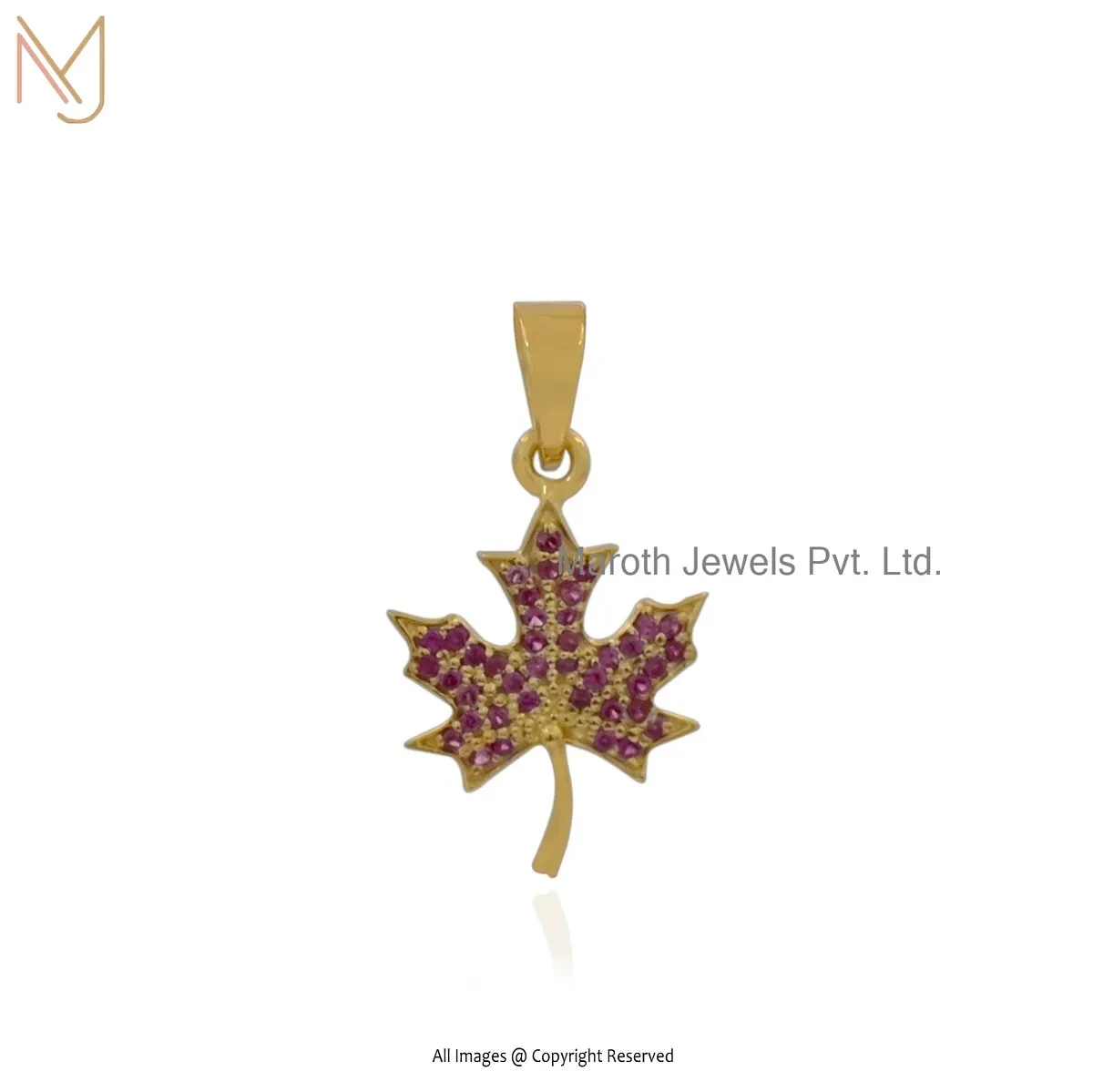 925 Silver Yellow Gold Plated Ruby Palm Maple Pendant Jewelry Supplier