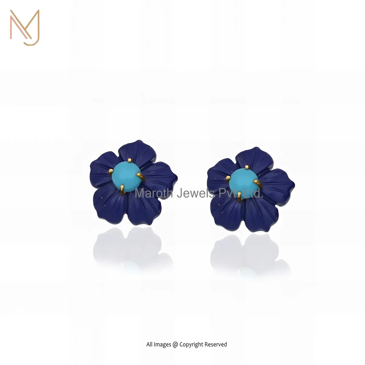 Wholesale 14K Yellow Gold Lapiz Lazuli And Turquoise Flower Earring